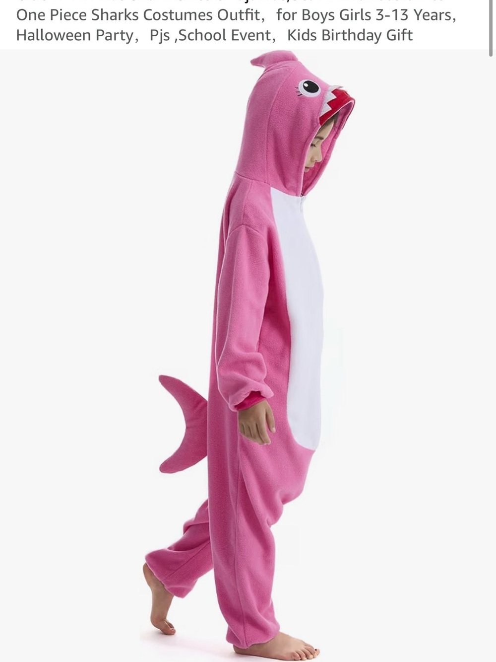 Kids Pink Shark Onesie Costume with Hooded Shark Face and Tail